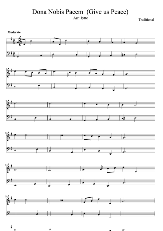 Dona Nobis Pacem (Give Us Peace) Piano Sheet Music Printable pdf