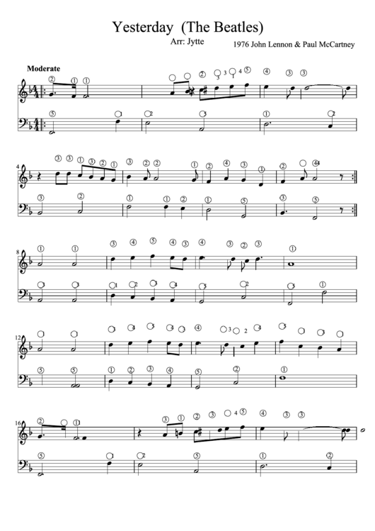 Yesterday (The Beatles) Piano Sheet Music Printable pdf