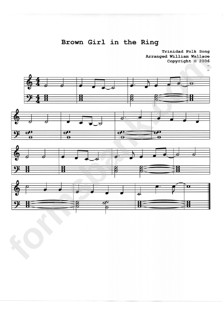 Brown Girl In The Ring Piano Sheet Music
