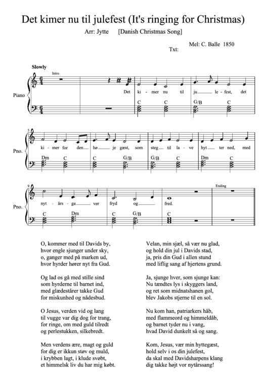 Det Kimer Nu Til Julefest Piano Sheet Music Printable pdf