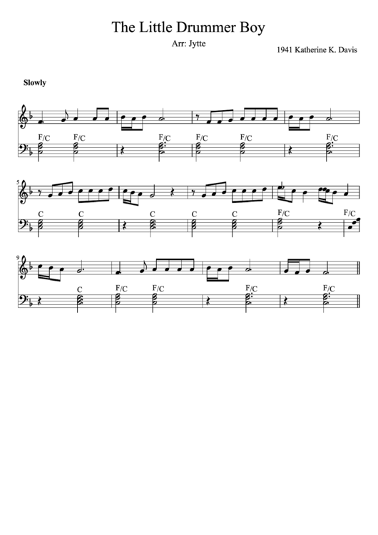 The Little Drummer Boy Piano Sheet Music Printable pdf