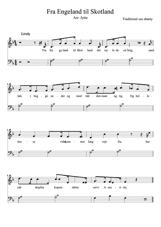 Fra Engeland Til Skotland Piano Sheet Music Printable pdf