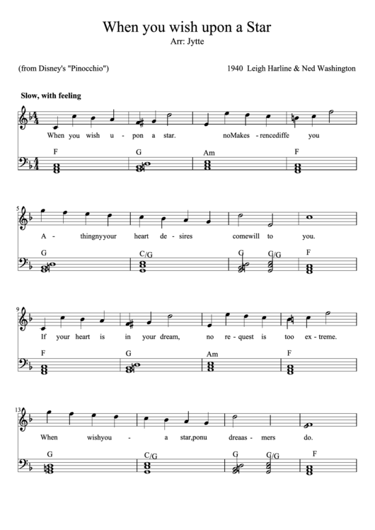 When You Wish Upon A Star Piano Sheet Music Printable pdf