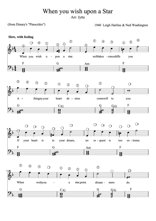 When You Wish Upon A Star Piano Sheet Music Printable Pdf Download