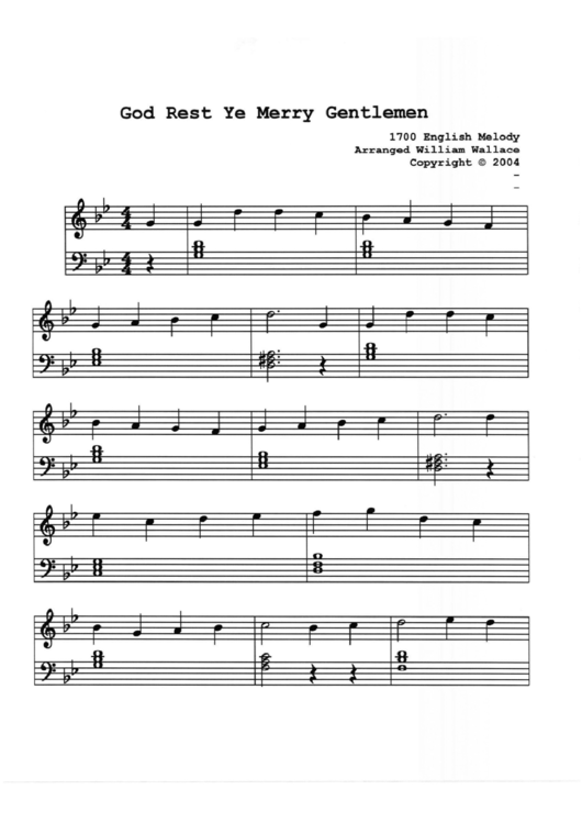 God Rest Ye Merry Gentlemen Piano Sheet Music Printable pdf