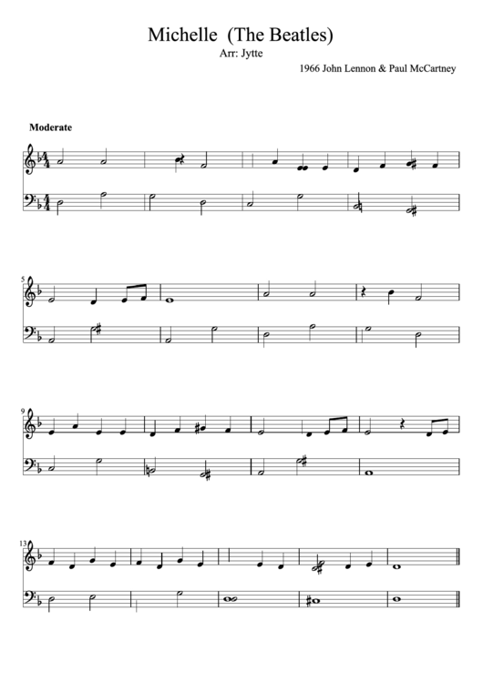 Michelle Piano Sheet Music Printable pdf