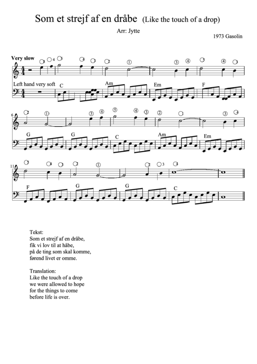 Som Et Strejf Af En Drabe Piano Sheet Music Printable pdf