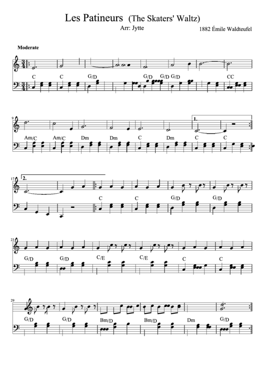 Les Patineurs Piano Sheet Music Printable pdf