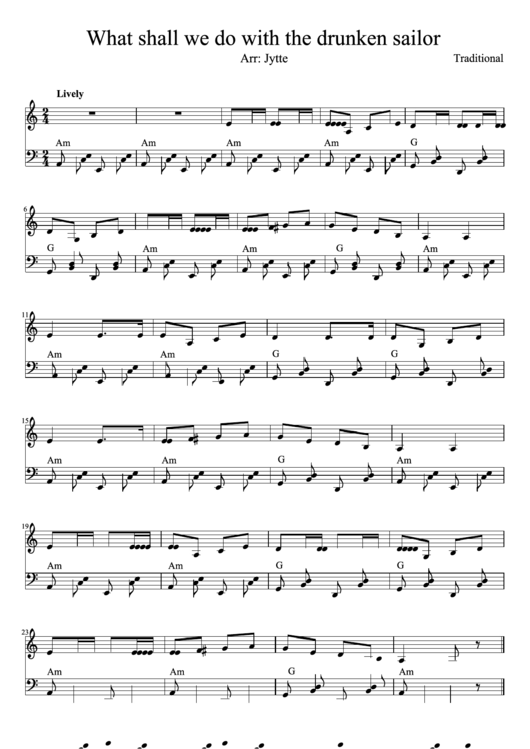 What Shall We Do With The Drunken Sailor Piano Sheet Music Printable pdf