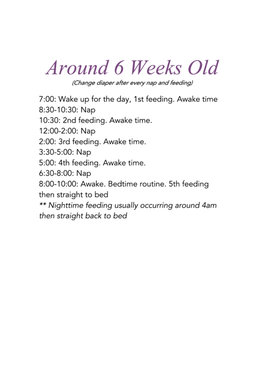 Around 6 Weeks Old Baby Schedule Printable pdf