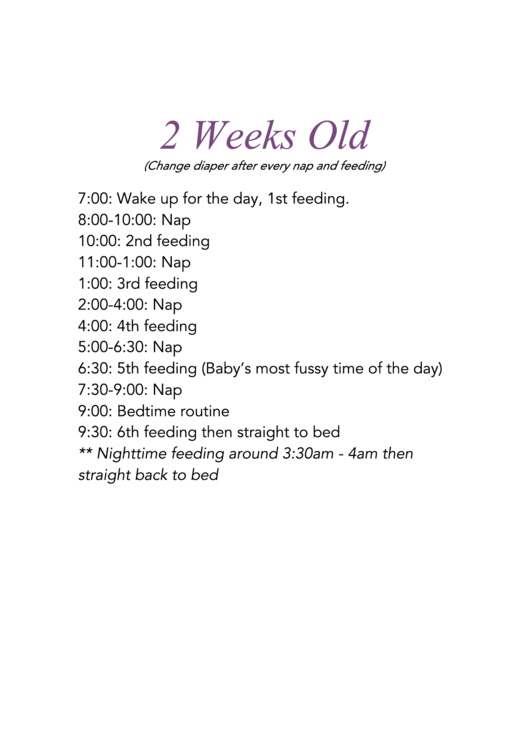 2 Weeks Old Baby Schedule Printable pdf
