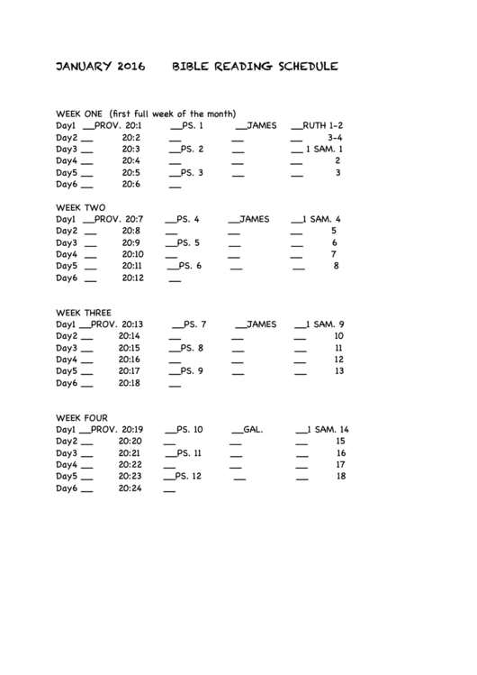 January 2016 Bible Reading Schedule Printable pdf