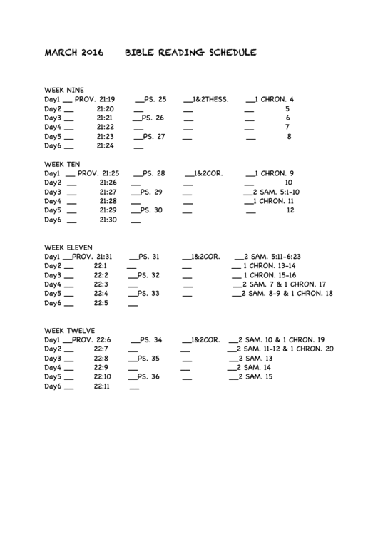 March 2016 Bible Reading Schedule Printable pdf