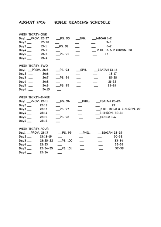August 2016 Bible Reading Schedule Printable pdf