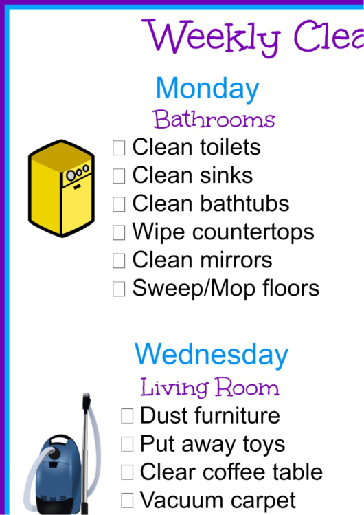 Weekly House Cleaning Chart Printable pdf