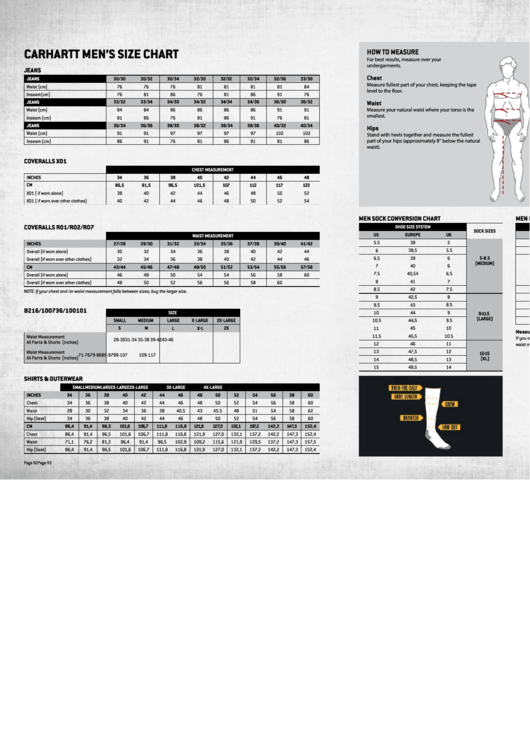 Top 5 Carhartt Size Charts free to download in PDF format