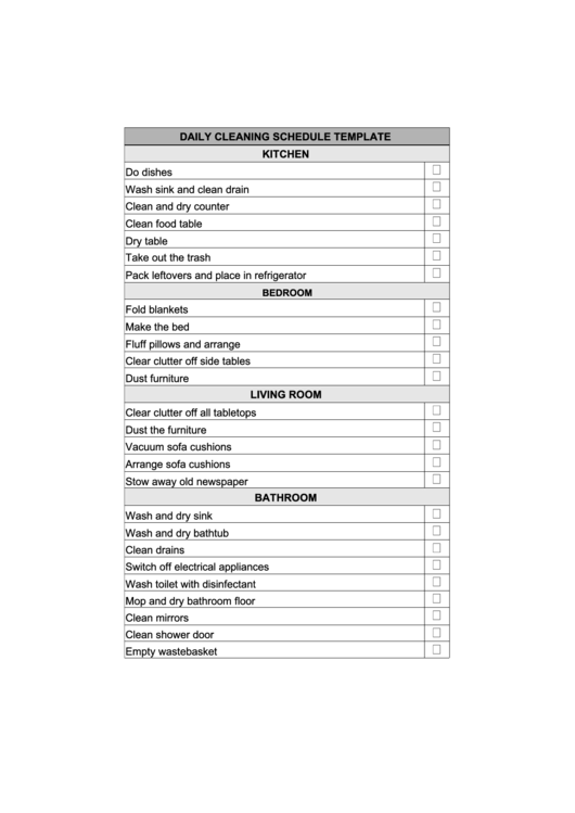 Daily House Cleaning Schedule Template Printable pdf