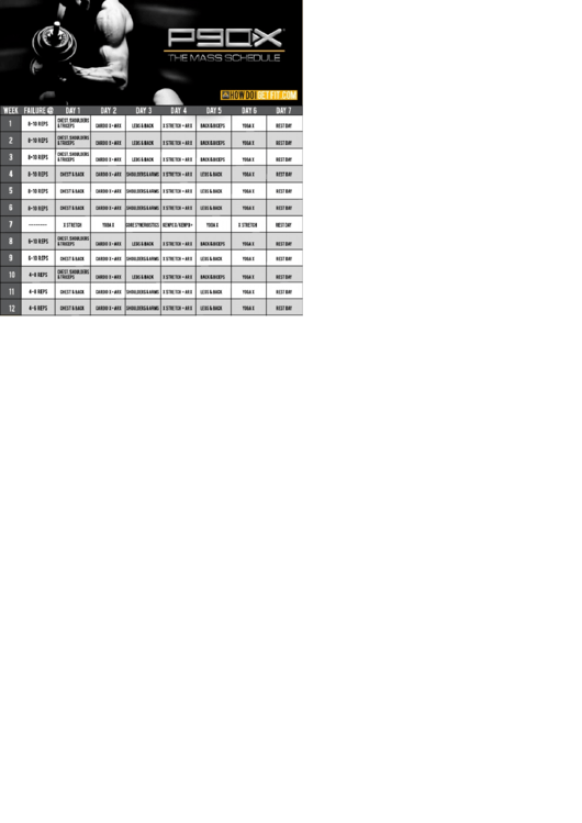 P90x Schedule The Mass Schedule Printable pdf