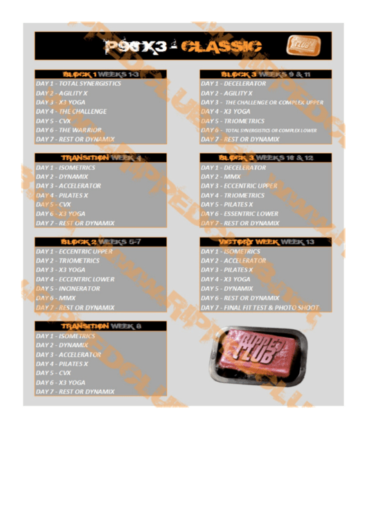 P90x3 Classic Schedule Printable pdf