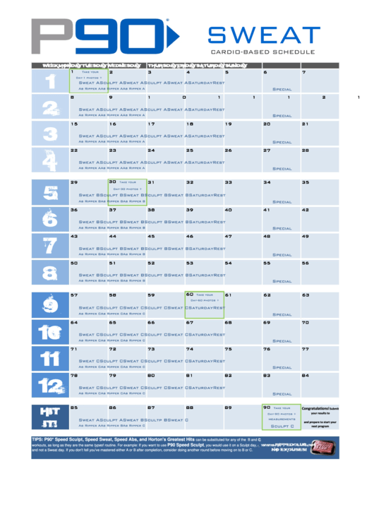 P90x Sweat Cardio-Based Schedule Printable pdf
