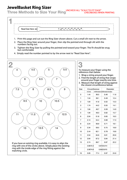 Jewelbasket Ring Size Chart printable pdf download
