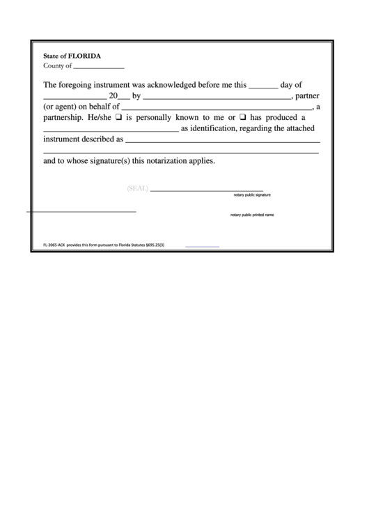 Form Fl-2065-Ack - Notary Form Printable pdf