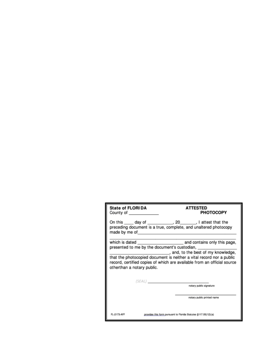 Florida Affidavit Form - Right Corner Printable pdf