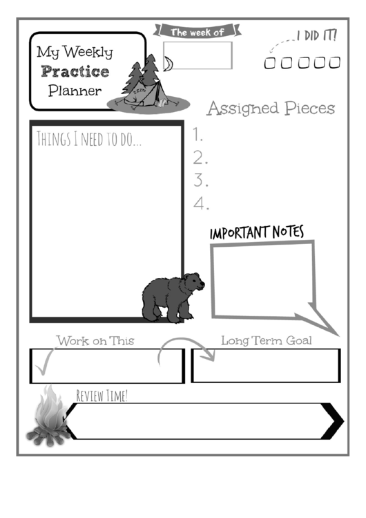 Weekly Practice Planner For Kids Printable pdf