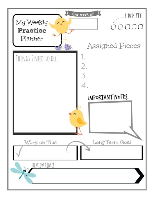 Weekly Practice Planner For Kids Easter Printable pdf
