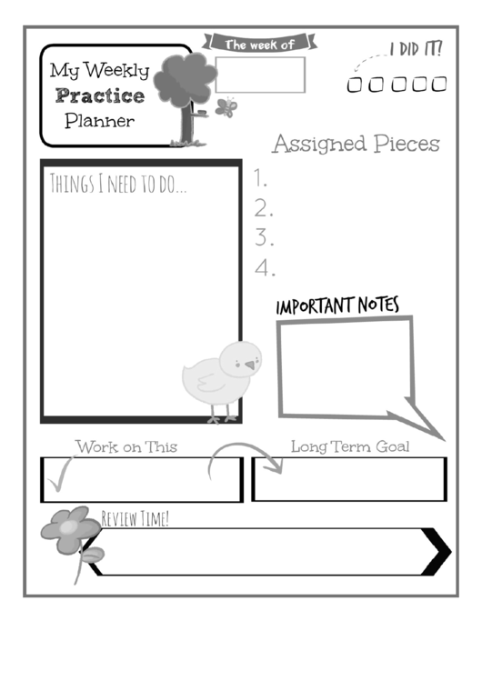 Weekly Practice Planner For Kids Summer Printable pdf