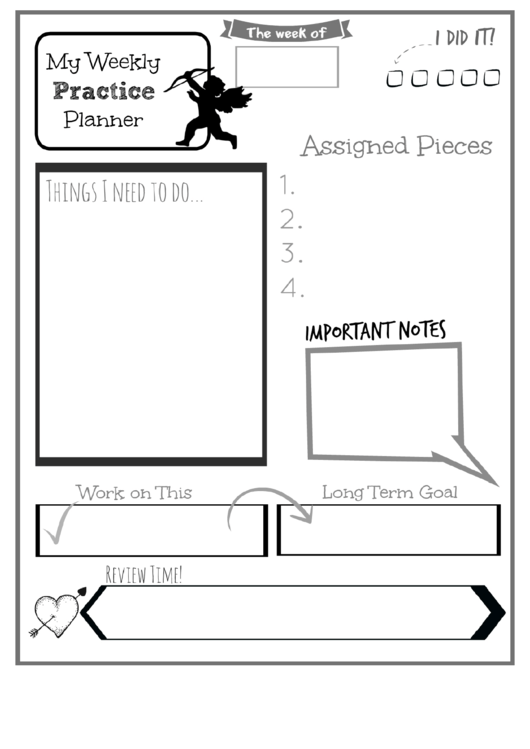 Weekly Practice Planner For Kids Cupid Printable pdf