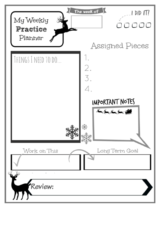 Weekly Practice Planner For Kids Deer Printable pdf