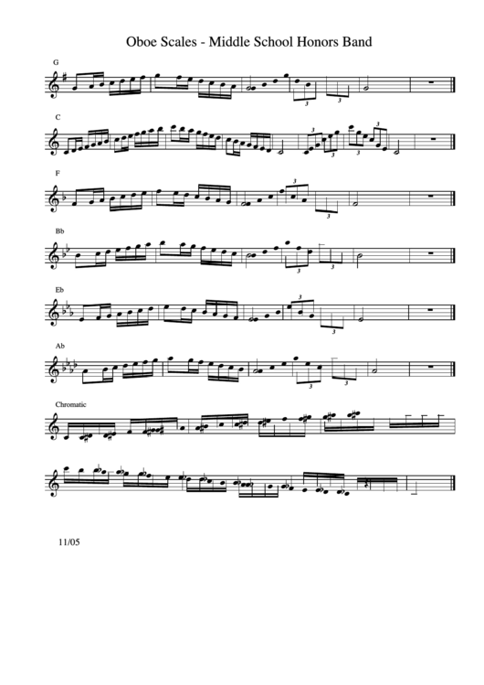 Oboe Scales - Middle School Honors Band Printable pdf
