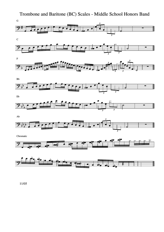 Trombone Middle School Honors Band Printable pdf