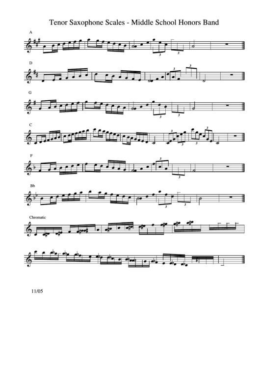 Tenor Sax Middle School Honors Band Printable pdf