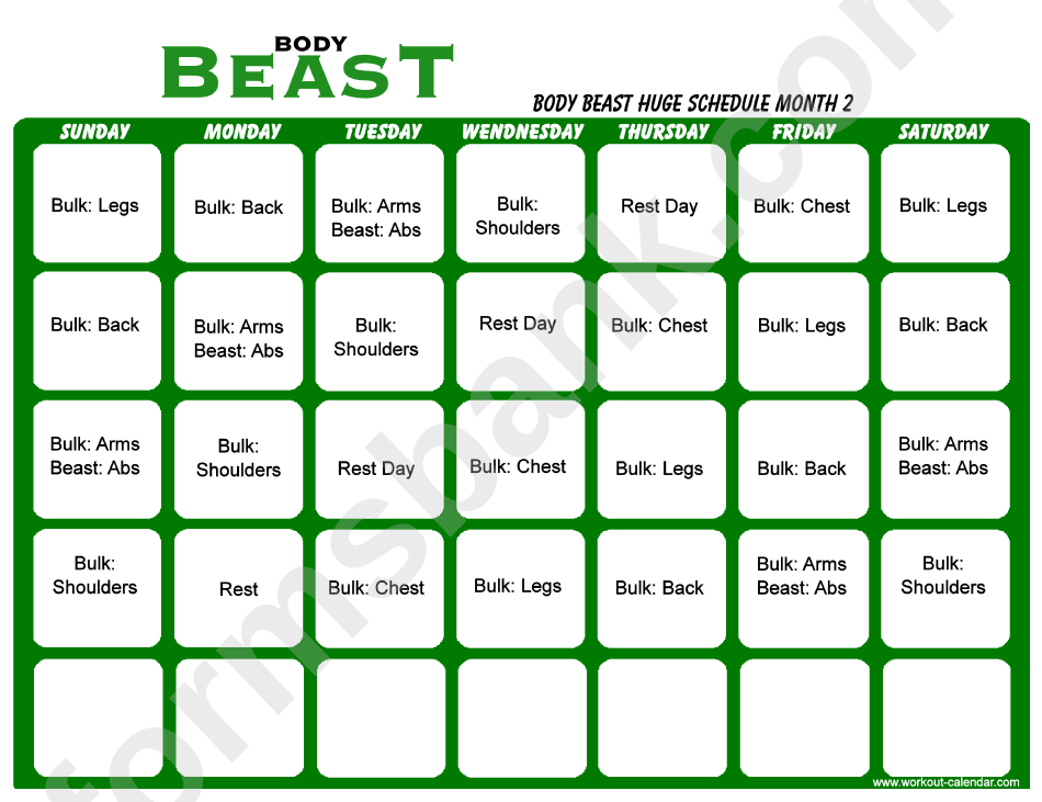 Body Beast Lean Schedule Month 2
