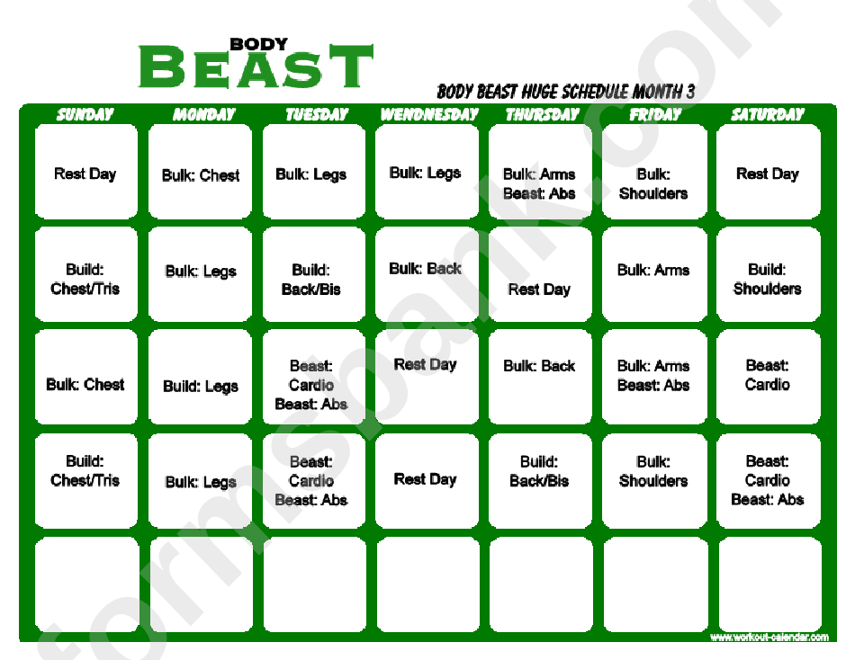 Body Beast Lean Schedule Month 3