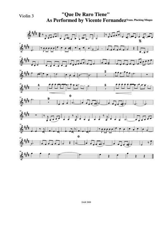Que De Raro Tiene As Performed By Vicente Fernandez Violin 3 Printable pdf