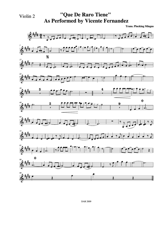 Que De Raro Tiene As Performed By Vicente Fernandez Violin 2 Printable pdf
