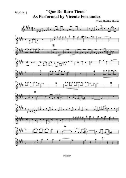 Que De Raro Tiene As Performed By Vicente Fernandez Violin 1 Printable pdf