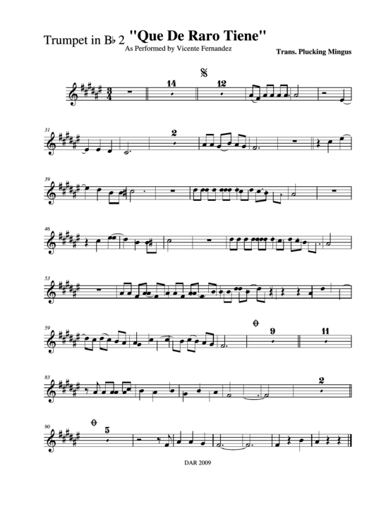 Que De Raro Tiene As Performed By Vicente Fernandez Trumpet In Bb2 Printable pdf