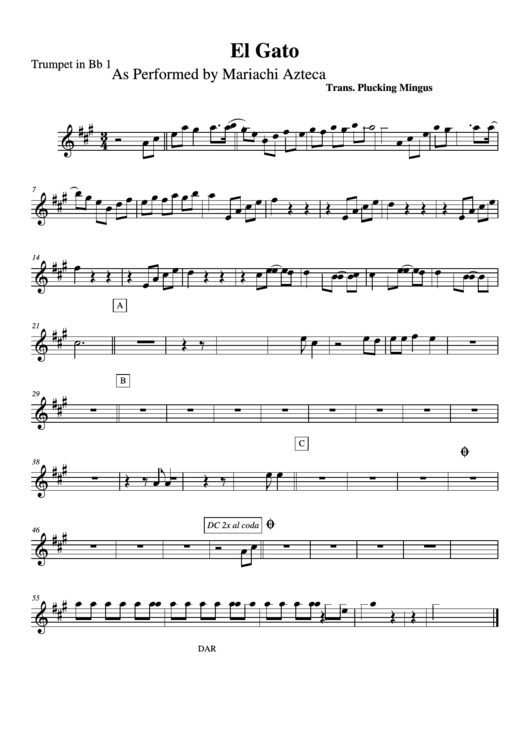El Gato (Trumpet In Bb 1) - Performed By Mariachi Azteca Printable pdf