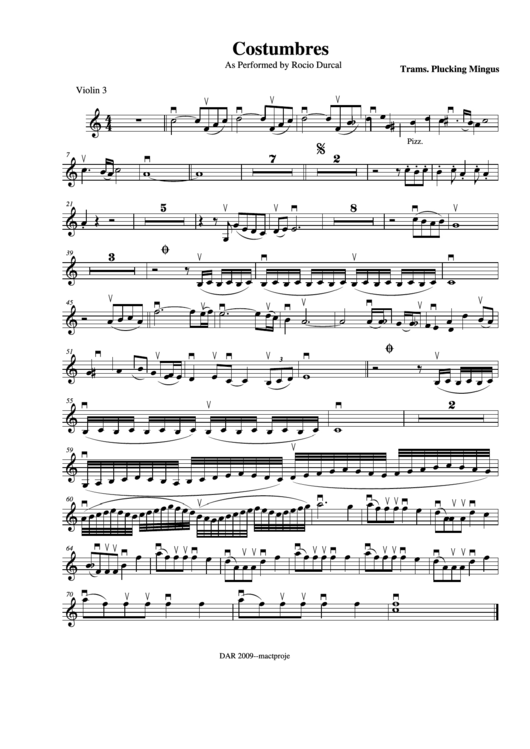 Costumbres As Performed By Rocio Durcal Violin 3 Printable pdf