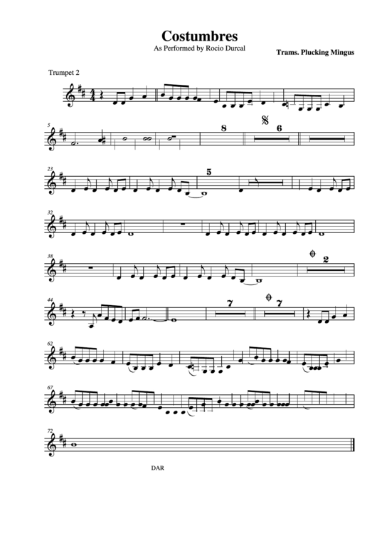 Costumbres As Performed By Rocio Durcal Trumpet 2 Printable pdf