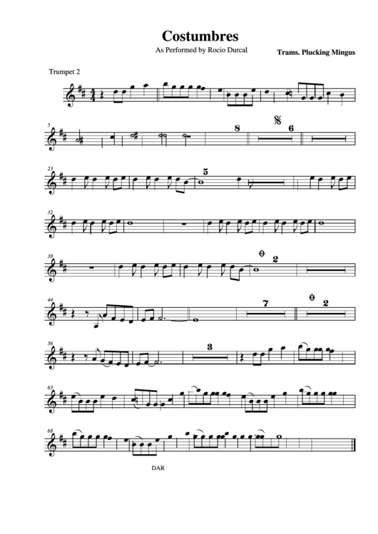Costumbres As Performed By Rocio Durcal Trumpet 2 Printable pdf