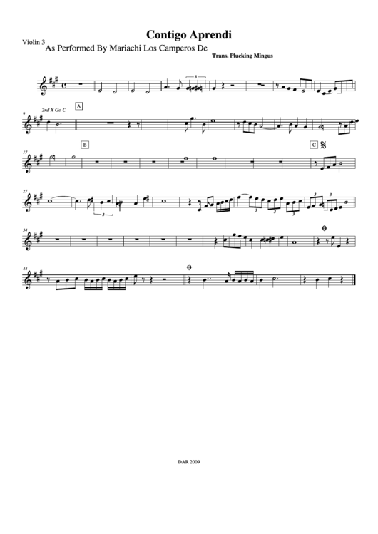 Contigo Aprendi As Performed By Mariachi Los Camperos De Pr Violin 3 Printable pdf