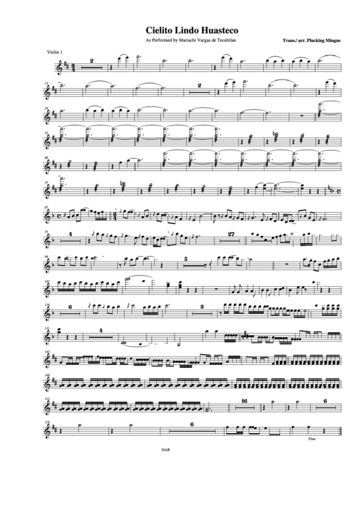 Cielito Lindo Huasteco As Performed By Mariachi Vargas De Tecalitlan Violin 1 Printable pdf