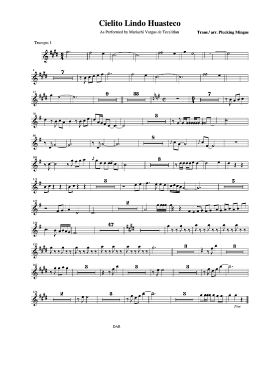 Cielito Lindo Huasteco As Performed By Mariachi Vargas De Tecalitlan Trumpet 1 Printable pdf