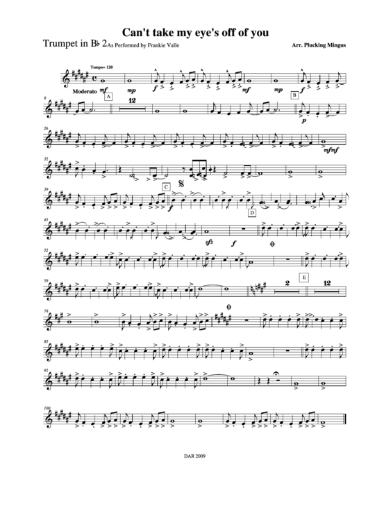 Cant Take My Eyes Off Of You As Performed By Frankie Valle Trumpet In Bb 2 Printable pdf