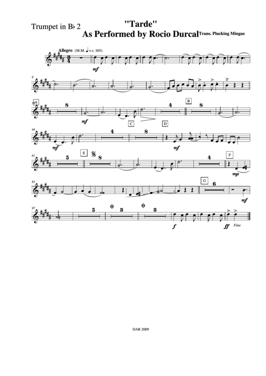 Tarde As Performed By Rocio Durcal Trumpet In Bb 2 Printable pdf